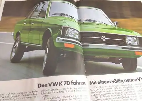 Der VW K70 originale Auto Broschüre von 1971 mit Beilage