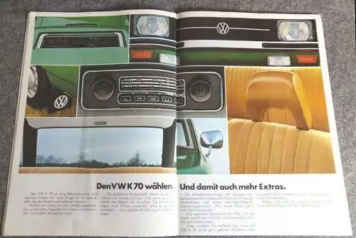 Der VW K70 originale Auto Broschüre von 1971 mit Beilage