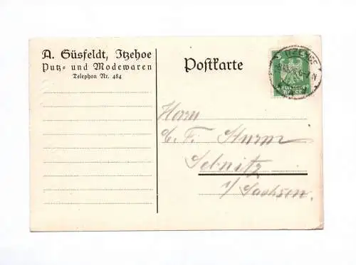 Postkarte A Güsfeldt Itzehoe Putz und Modewaren 1926