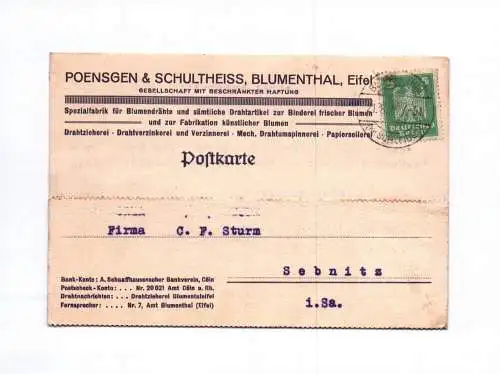 Postkarte Poensgen Schultheiss Blumenthal Eifel Spezialfabrik 1925