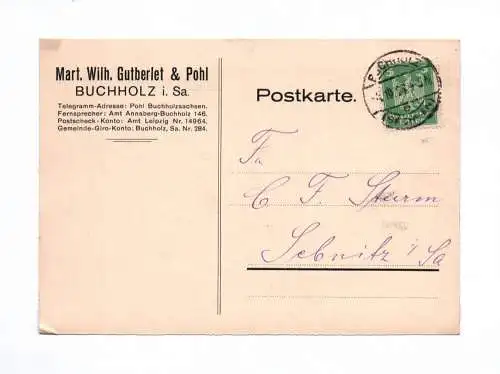 Postkarte Mart Wilhelm Gutberlet & Pohl Buchholz 1926 Sachsen