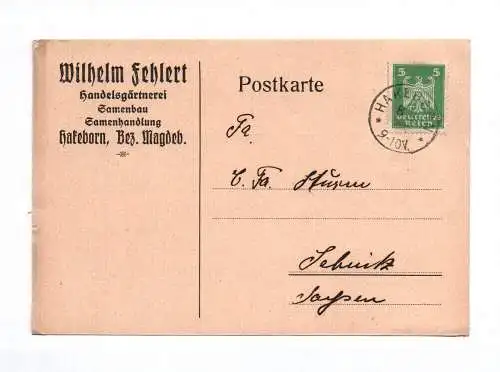 Postkarte Wilhelm Gehlert Handelsgärtnerei Magdeburg 1926