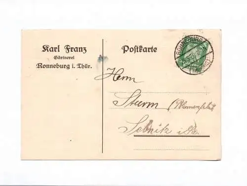 Postkarte Karl Franz Gärtnerei Ronneburg Thüringen 1926