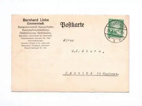 Postkarte Bernhard Linke Emmerstadt Saatgutwirtschaft 1925