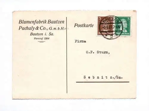 Postkarte Blumenfabrik Bautzen Pachaly Co GmbH Bautzen 1927