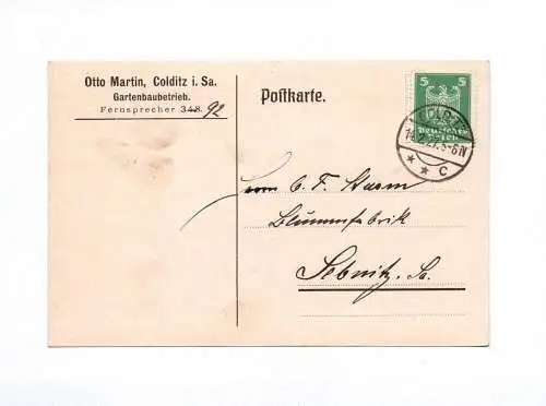 Postkarte Otto Martin Colditz Sachsen Gartenbaubetrieb 1927