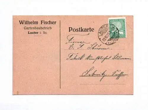 Postkarte Wilhelm Fischer Gartenbaubetrieb Lauter Sachsen 1925