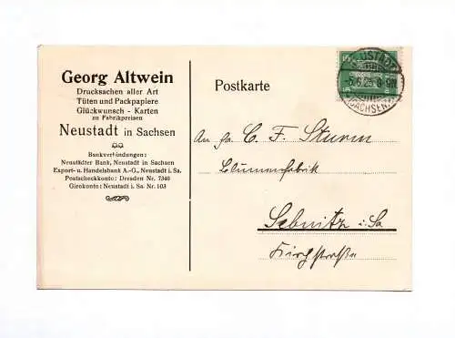 Postkarte Georg Altwein Drucksachen aller Art Neustadt Sachsen 1925