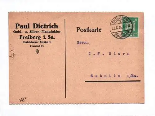 Postkarte Paul Dietrich Gold Silber Manufaktur Freiberg 1925