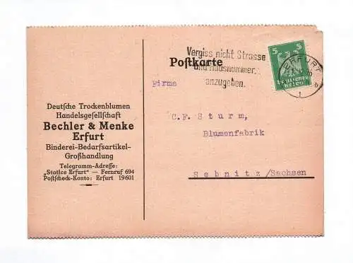 Postkarte Erfurt 1926 Deutsche Trockenblumen Bechler Menke