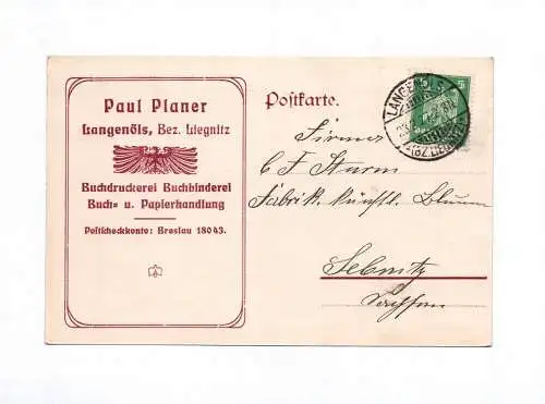 Postkarte Buchdruckerei 1927 Paul Planer Langenöls Bezirk Liegnitz