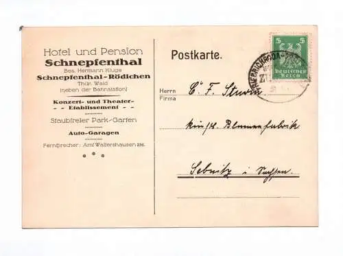 Postkarte Hotel und Pension Schnepfenthal 1927