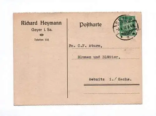 Postkarte Richard Heymann Geyer in Sachsen 1927