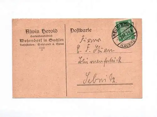 Postkarte Wehrsdorf in Sachsen 1927 Alwin Herold Gartenbaubetrieb
