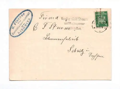 Postkarte R Fischer Kunstblumen Geschäft Liegnitz 1927