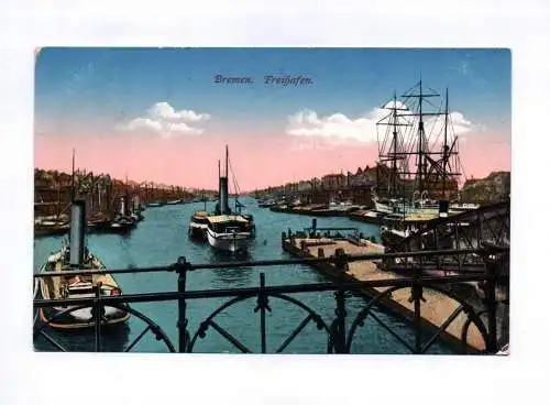 Ak Bremen Freihafen 1917 Boote Schiffe