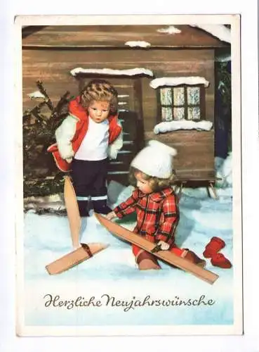 Ak Herzliche Neujahrswünsche 1957 Kinderpuppen im Schnee