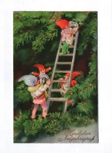 Künstler Ak Herzlichen Neujahrsgruß 1939 Wichtel am Weihnachtsbaum
