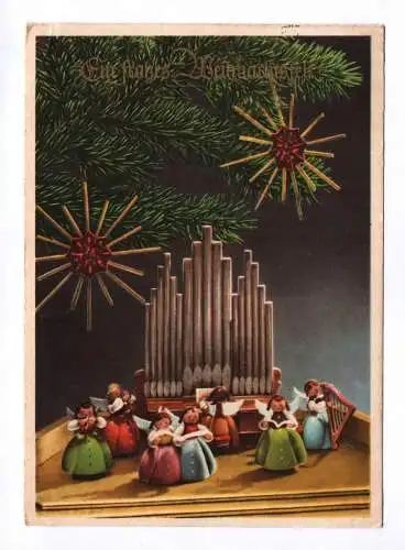Ak Ein frohes Weihnachtsfest 1956 Erzgebirge Figuren