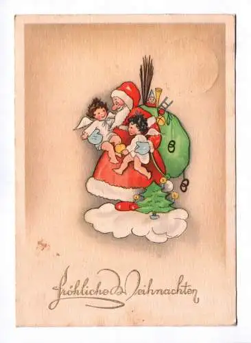Künstler Ak Fröhliche Weihnachten 1949 Weihnachtsmann mit Christkindern