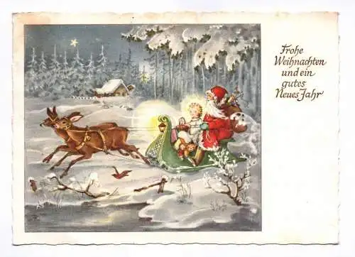 Ak Frohe Weihnachten und ein gutes neues Jahr 1955 Weihnachtsmann mit Christkind