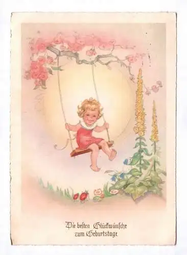Künstler Ak Die besten Glückwünsche zum Geburtstage 1955 Kind auf Schaukel