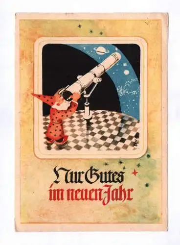Künstler Ak Nur Gutes im neuen Jahre Heinzelmännchen mit Teleskop 1951