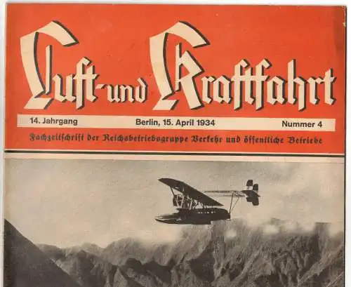 Luft und Kraftfahrt  Zeitschrift Luft und Kraftahrwesen Nr 4  1934 Luftfahrt