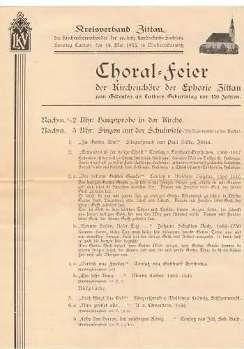 Dokument Programm Choral Feier Kirchenchöre Ephorie Zittau Niederoderwitz 1933
