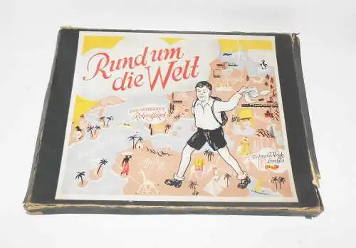 Altes Brettspiel Rund um die Welt Rekordfahrt Ferdinand Krick KG Leipzig um 1950
