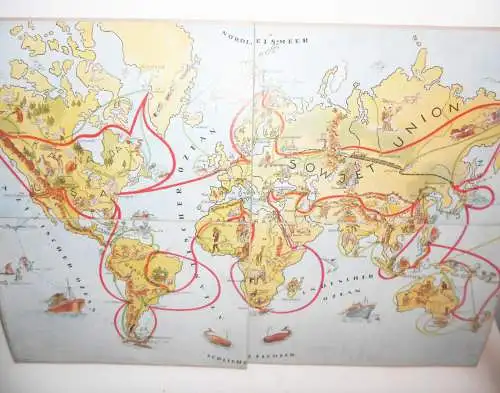 Brettspiel Rund um die Welt Rekordfahrt Ferdinand Krick KG Leipzig um 1950 !