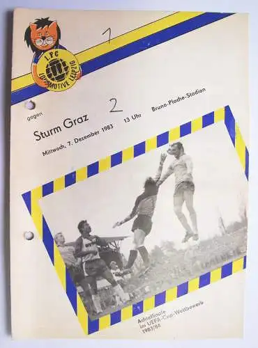 Fussball Programmheft 1.FC Lokomotive Leipzig gegen Sturm Graz 1983 Achtelfinale