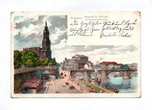 Ak Dresden Katholische Hofkirche mit Augustusbrücke 1902