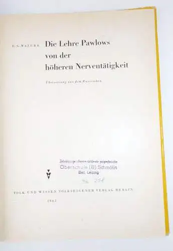 Pawlow höhere Nerventätigkeit 2 Bücher DDR Ausgaben