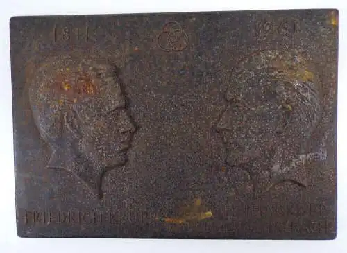 Alte Metall Plakette Friedrich Krupp Alfred Krupp 1961 Kunstguss Friedrichshütte