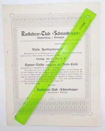 Dokument Radfahrer Club Schneekoppe Schmiedeberg Riesengebirge 1905 Fahrrad