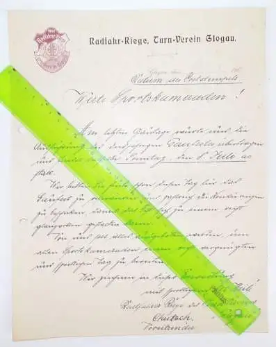 Dokument Radfahrer Riege Turnverein Glogau Schlesien um 1910 Fahrrad Głogów