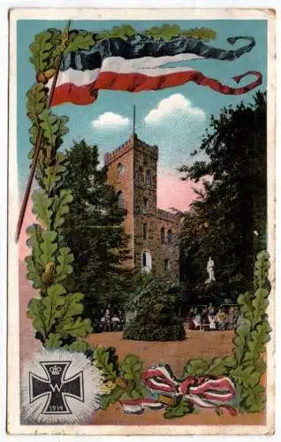 Ak Czorneboh Aussichtsturm Bismarck Denkmal Eisernes Kreuz Fahne 1917 Pommritz