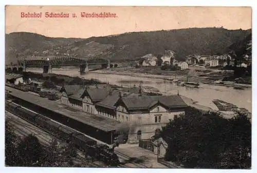 Ak Bahnhof Schandau und Wendischfähre Sächsische Schweiz Eisenbahn Dampflok