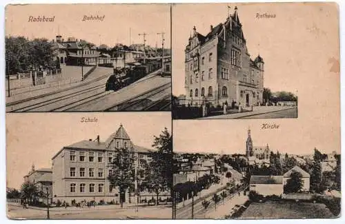 Ak Radebeul Bahnhof Rathaus Schule Kirche 1916