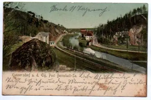 Litho Ak Kunnersdorf auf den Eigen Post Bernstadt 1906 Dampflok Eisenbahn