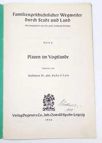 Plauen im Vogtlande Familiengeschichtlicher Wegweiser Rudolf Falk Genealogie