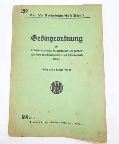 Gedingeordnung für Bahnunterhaltung Oberbaustofflager Weichenlager 1935