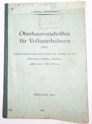 Oberbauvorschriften für Vollspurbahnen 1950 Deutsche Reichsbahn