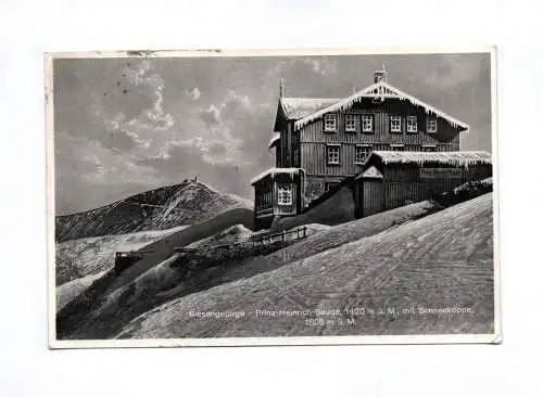 Ak Riesengebirge Prinz Heinrich Baude mit Schneekoppe 1935