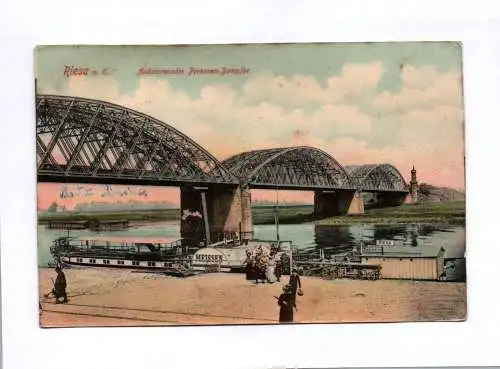 Ak Riesa an der Elbe Ankommender Personen Dampfer 1908 Elbbrücke