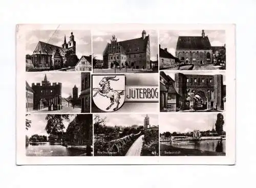 Ak Jüterbog Rathaus  Nicolaikirche Schlossteich Badeanstalt