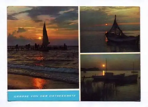 Ak Grüsse von der Ostseeküste 1968 Boote im Sonnenuntergang