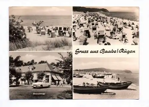 Ak Gruss aus Baabe Rügen Strandstraße Fischerstrand 1970 Boote Menschen Strand