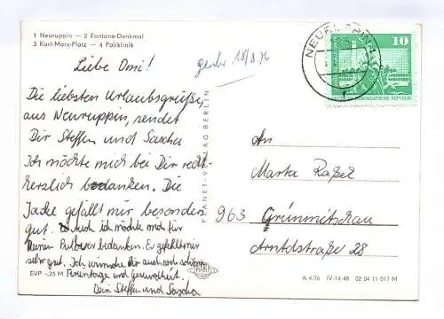 Ak Beste Grüsse aus Neuruppin Fontane Denkmal 1976 Poliklinik